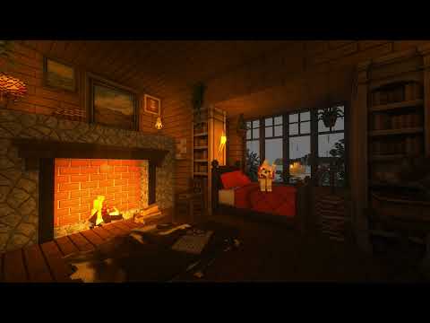 lie down and relax... (minecraft relaxing music, soft rain & fire)