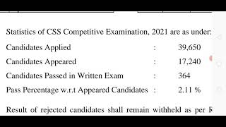 Statistics of CSS Competitive Examination, 2021