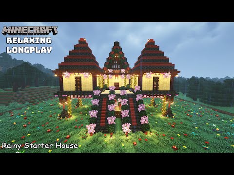 Minecraft Relaxing Longplay - Rainy Starter House - Cozy Cottage House ( No Commentary ) 1.20