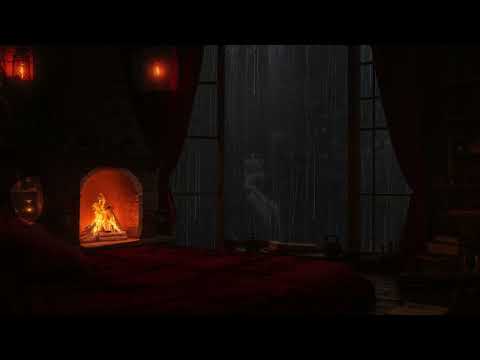 Cozy Bedroom with Fireplace Ambience🌧️Sound of Rain on Window & Fireplace Sounds for Deep Sleep