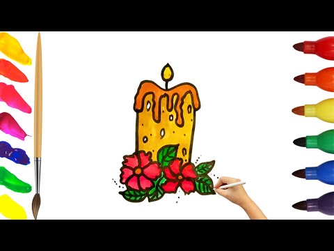 How To Draw cute candle Drawing, Painting & Coloring For Kids and Toddlers_ Child Art 🐋🌈🎨