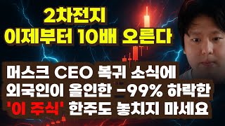 [주식] 머스크CEO 복귀 소식에 외국인이 올인한 -99% 하락한 2차전지 '이 주식' 이제부터 10배 이상은 오를겁니다[테슬라전망,에코프로,엘엔에프,엠플러스,나트륨이온배터리]