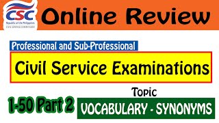 Civil Service Exam Reviewer Online 2025 Vocabulary Synonyms Part 2 | CSE Vocabulary Synonyms Part2