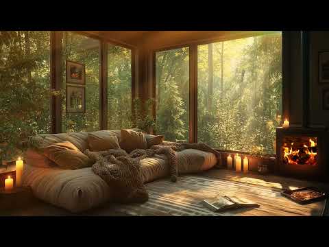 Warm Fireplace & Gentle Piano  Cozy Autumn Night Ambience for Deep Relaxation & Sleep