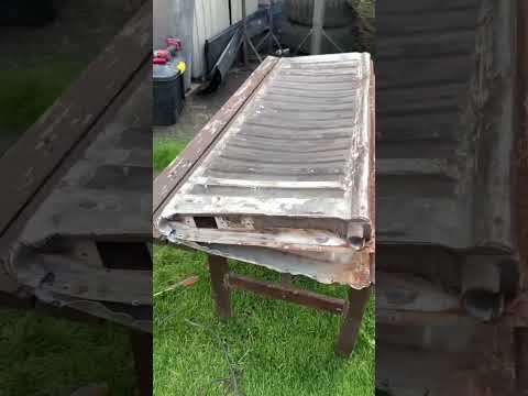 Cut apart the tailgate to straighten it. #restoration #cartransformation