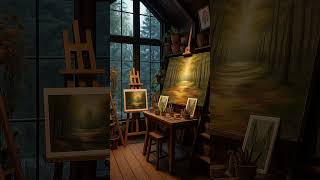Golden hour in the studio 🥰❤️#rusticarchitecture #rusticvibes #paintinginspiration #cozyworkspace