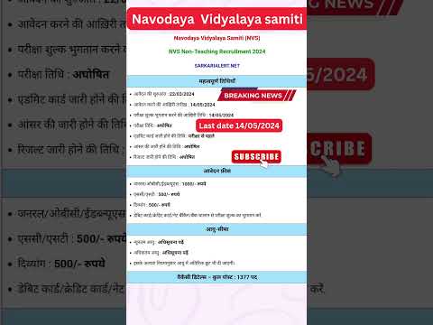 Navodaya Vidyalaya Samiti NVS non teaching Recruitment 2024 ll #nvs #vacancy #newupdate #shorts