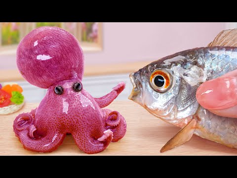 Top of Seafood 🐙 How To Cook Miniature Grilled Octopus and Fish Best Recipe 🐠 Mina Mini Kitchen
